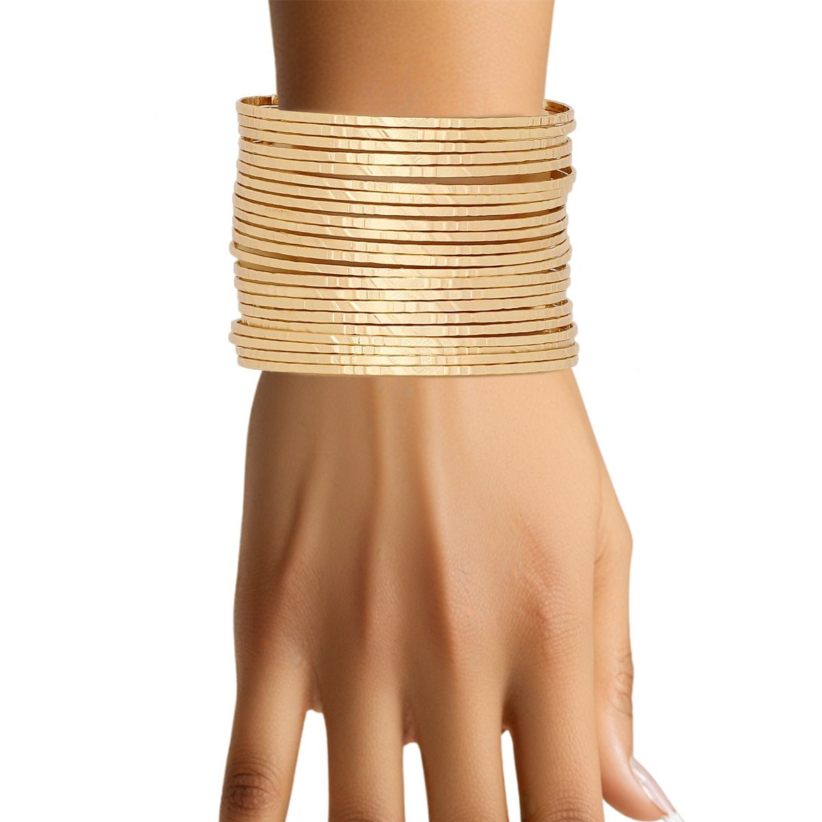 Cuff Gold 22 Row Bangle Bracelet for Women