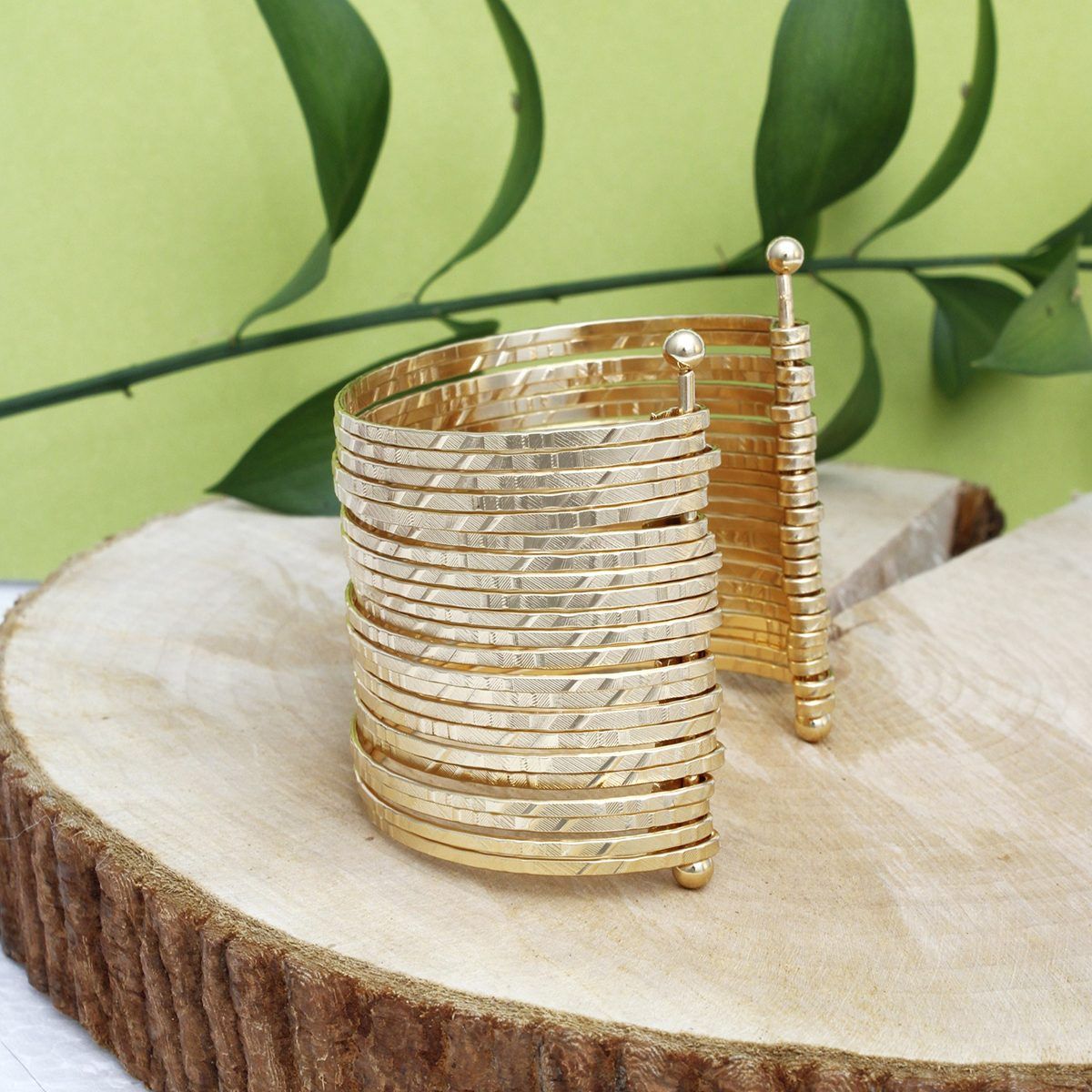 Cuff Gold 22 Row Bangle Bracelet for Women