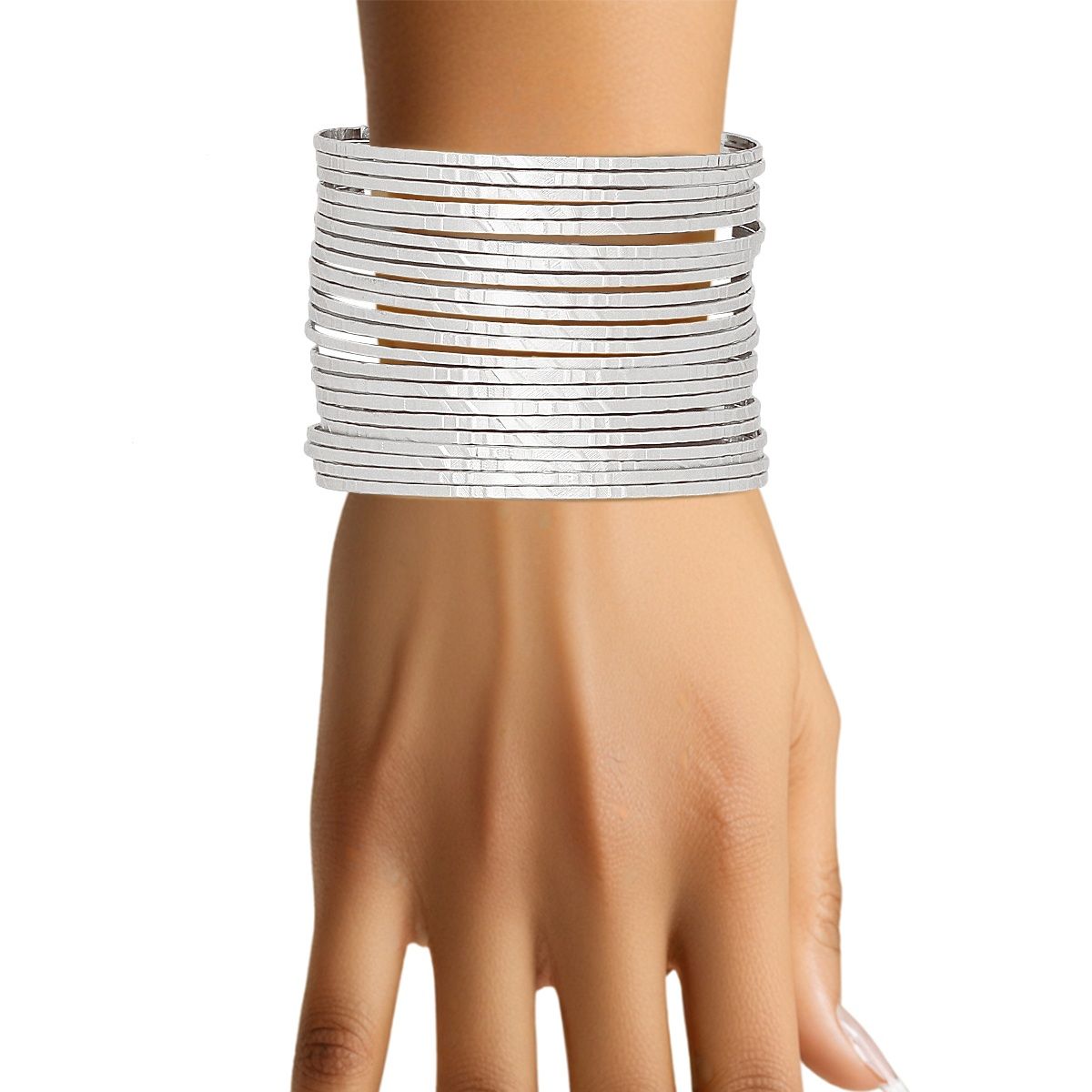 Cuff Silver 22 Row Bangle Bracelet for Women