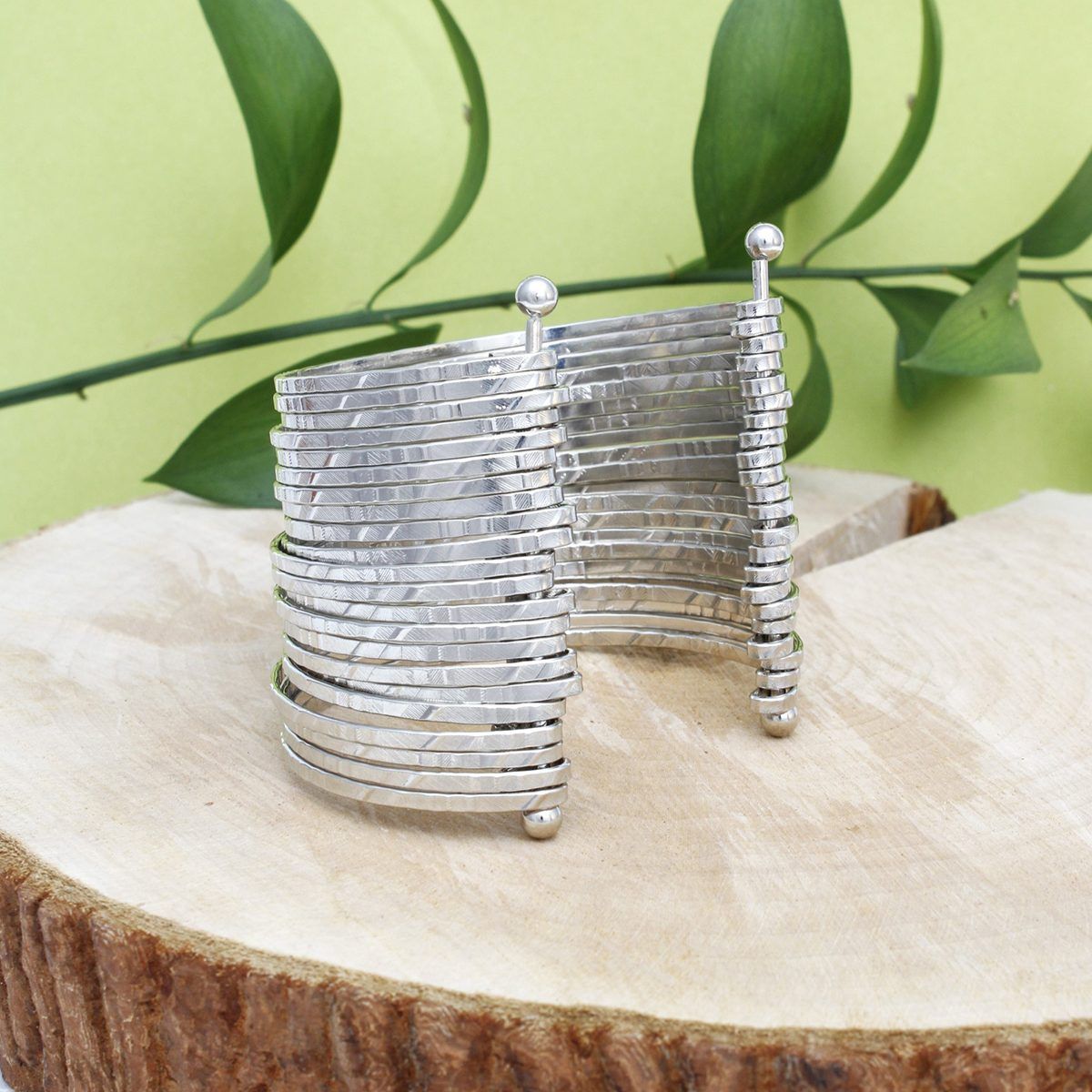 Cuff Silver 22 Row Bangle Bracelet for Women