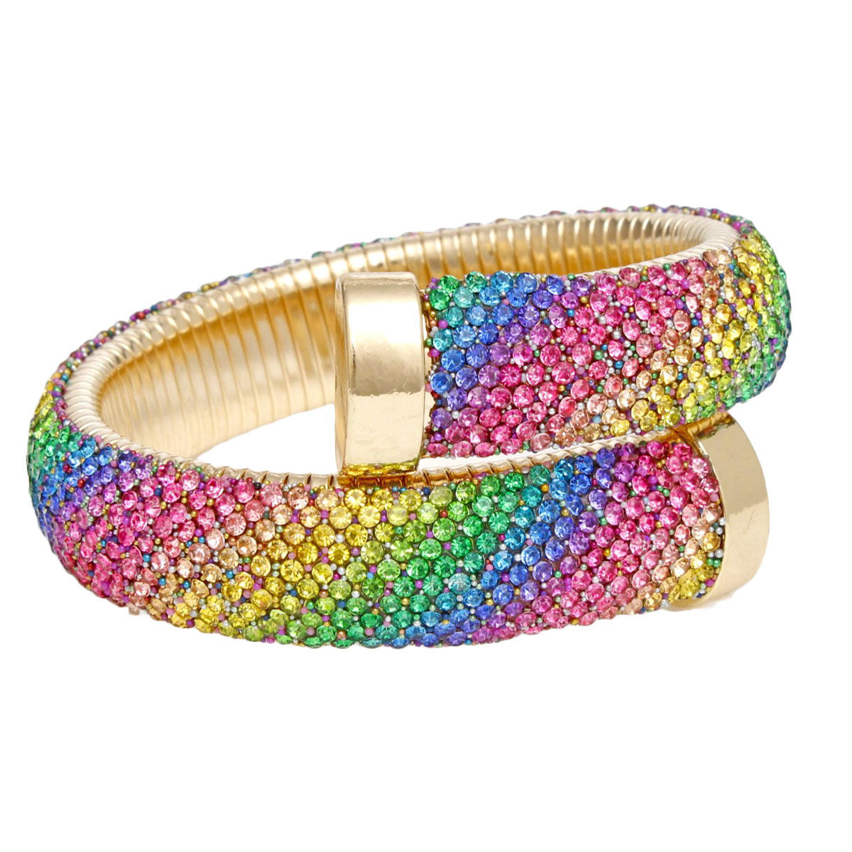 Cuff Gold Multi Rhinestone Crusted Wrap Bracelet