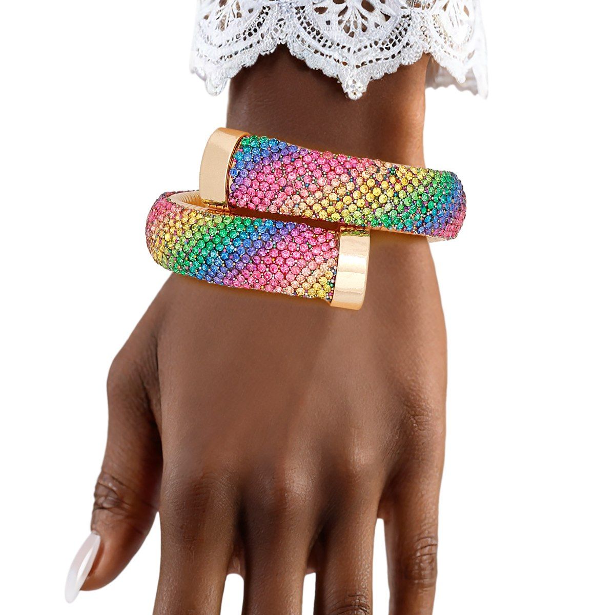 Cuff Gold Multi Rhinestone Crusted Wrap Bracelet