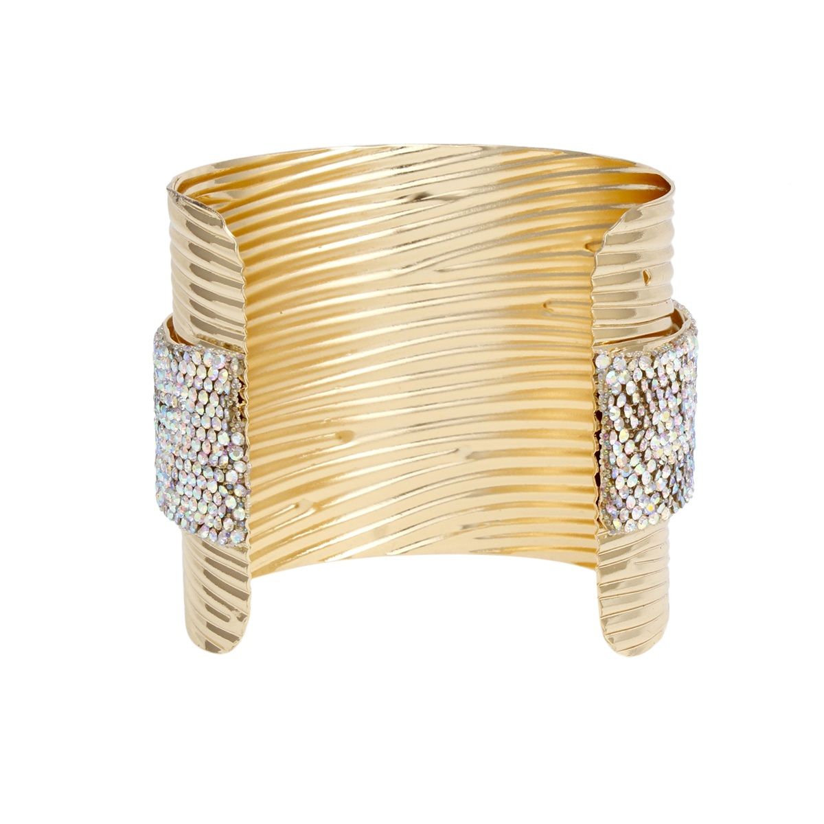 Cuff Gold Ribbed Aurbo Rhinestone Band Bracelet