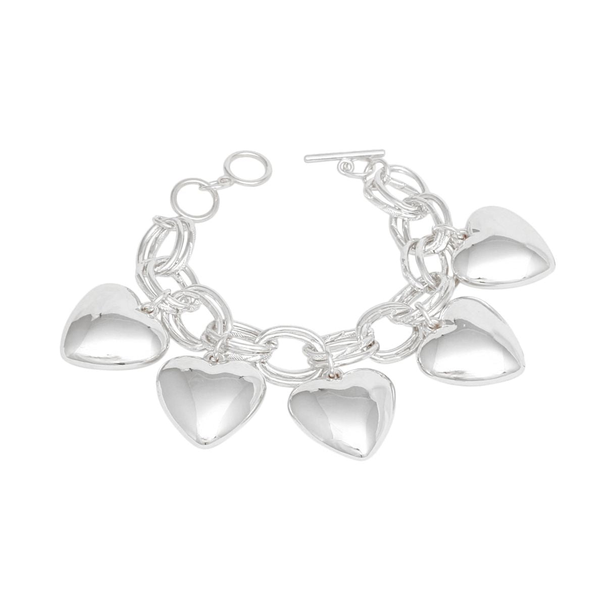 Charm Chunky Silver Puffy Heart Toggle Bracelet