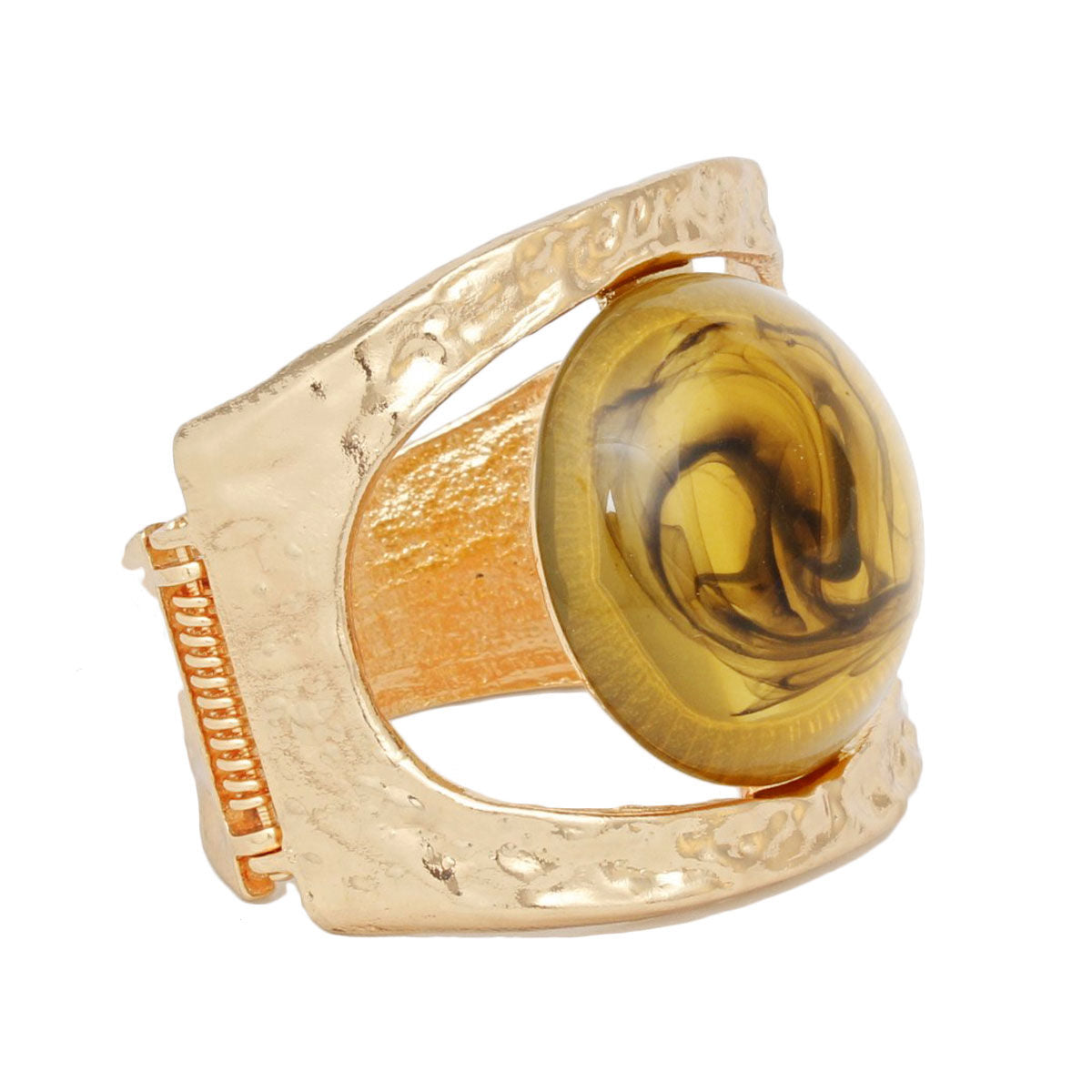 Cuff Yellow Round Swirl Resin Chunky Gold Bracelet