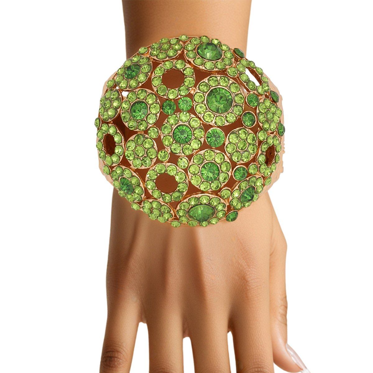 Cuff Domed Green Round Rhinestone Chunky Bracelet
