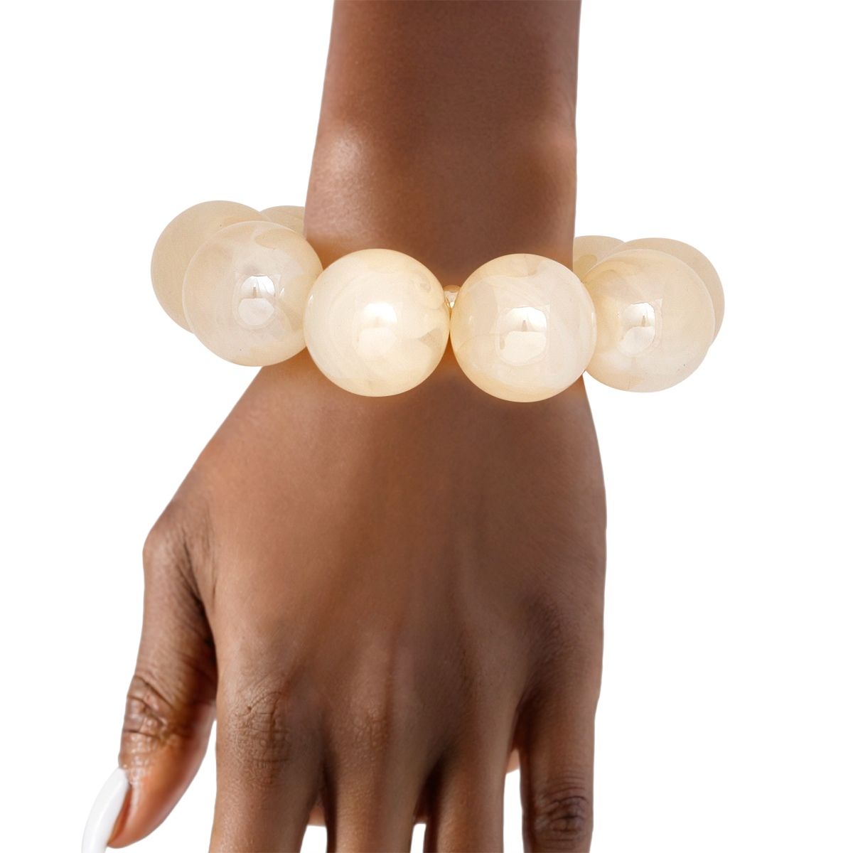 Bracelet Swirled Ivory Marble Bubble Ball Bead