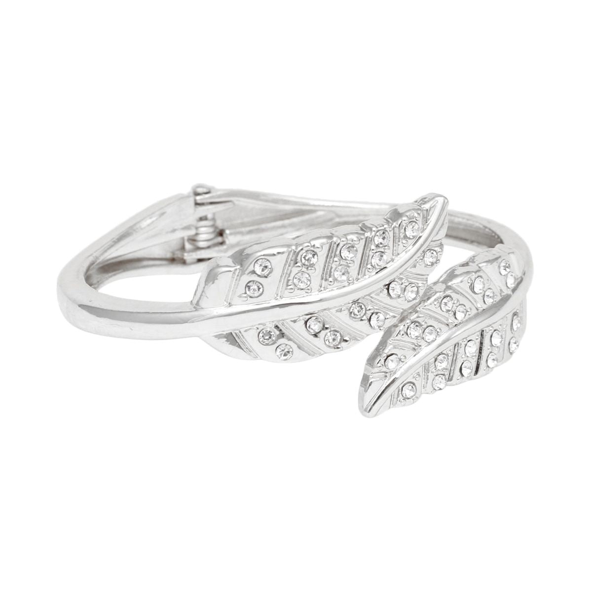 Cuff Polished Silver Rhinestone Wrap Leaf Bracelet