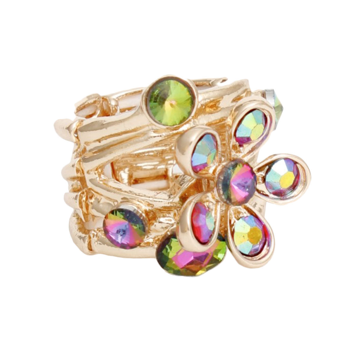 Cocktail Ring Multicolor Flower Gold Branch Women