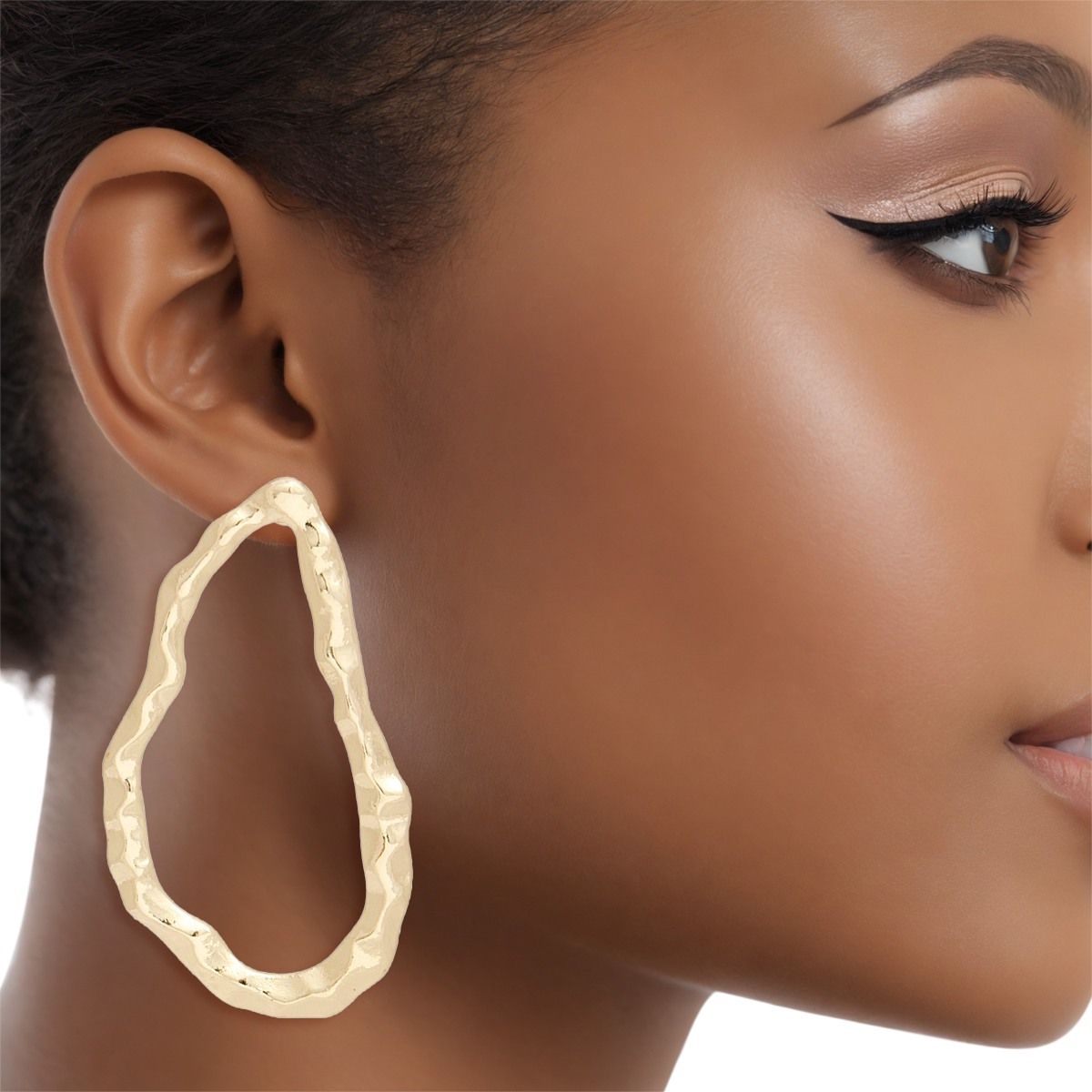 Stud Organic Oval Hammered Gold Earrings Women
