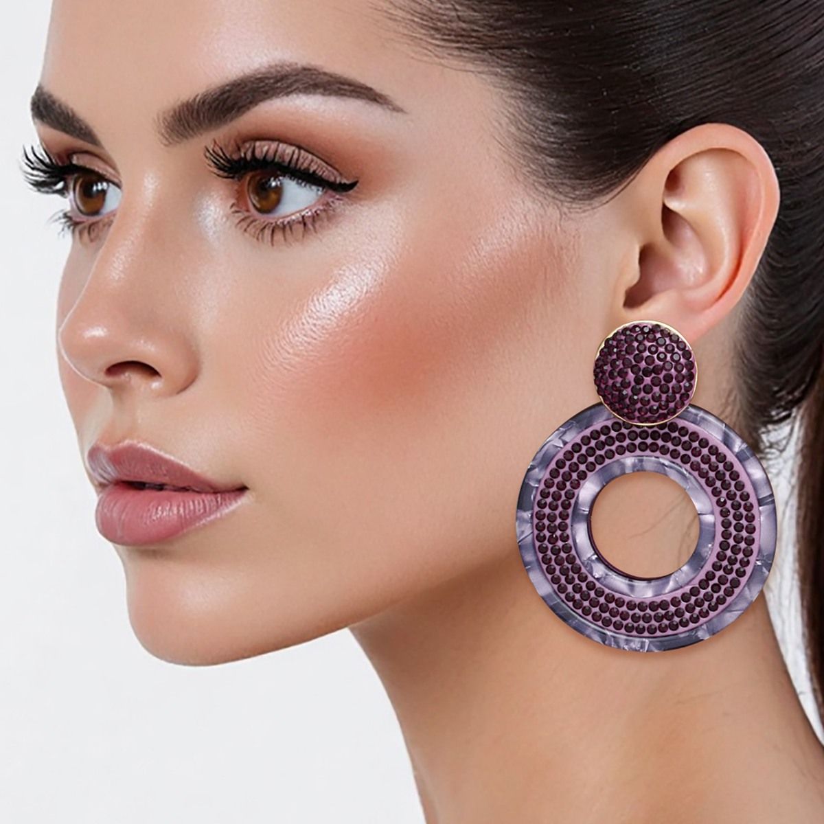 Drop Purple Marbled Ring Bling Earrings for Women