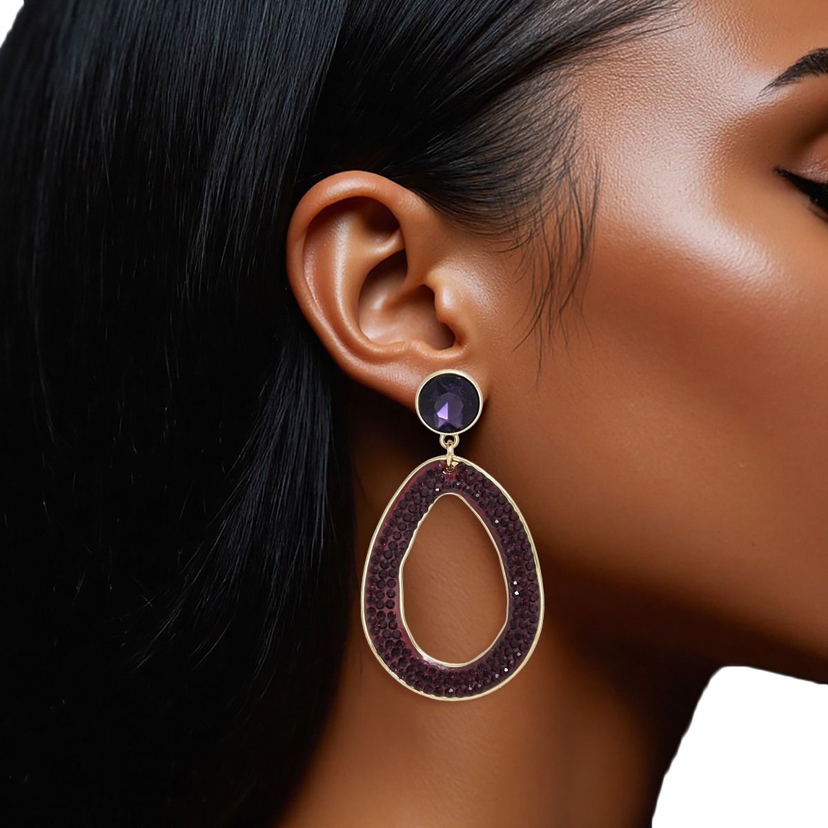 Drop Purple Passion Rhinestone Gold Earrings