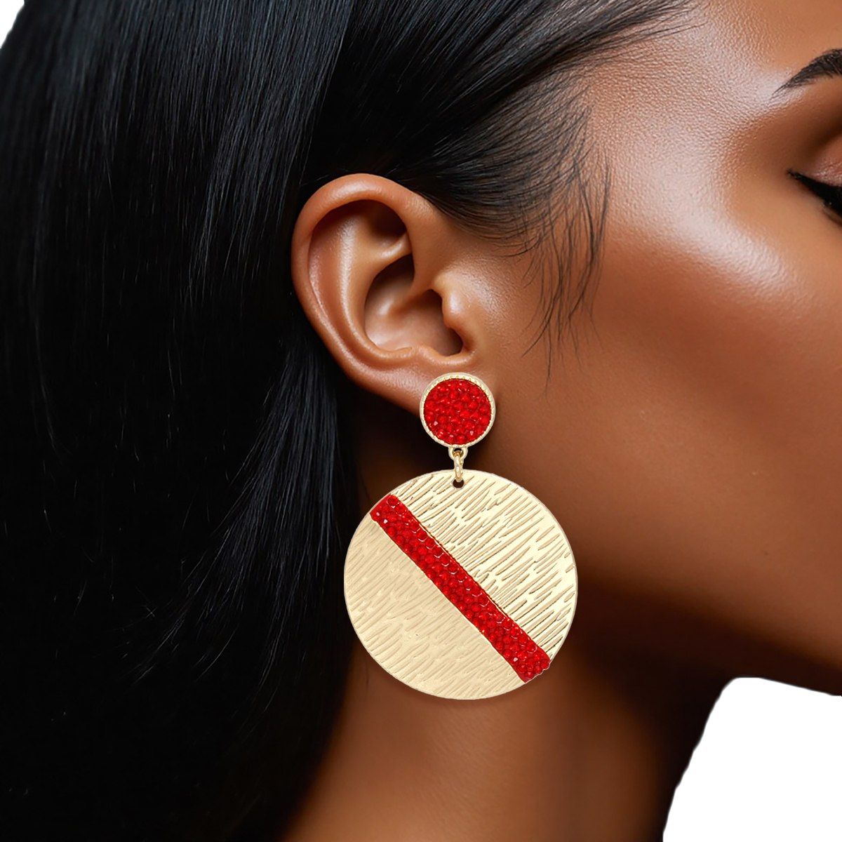 Drop Gold Party Ready Red Rhinestone Earrings