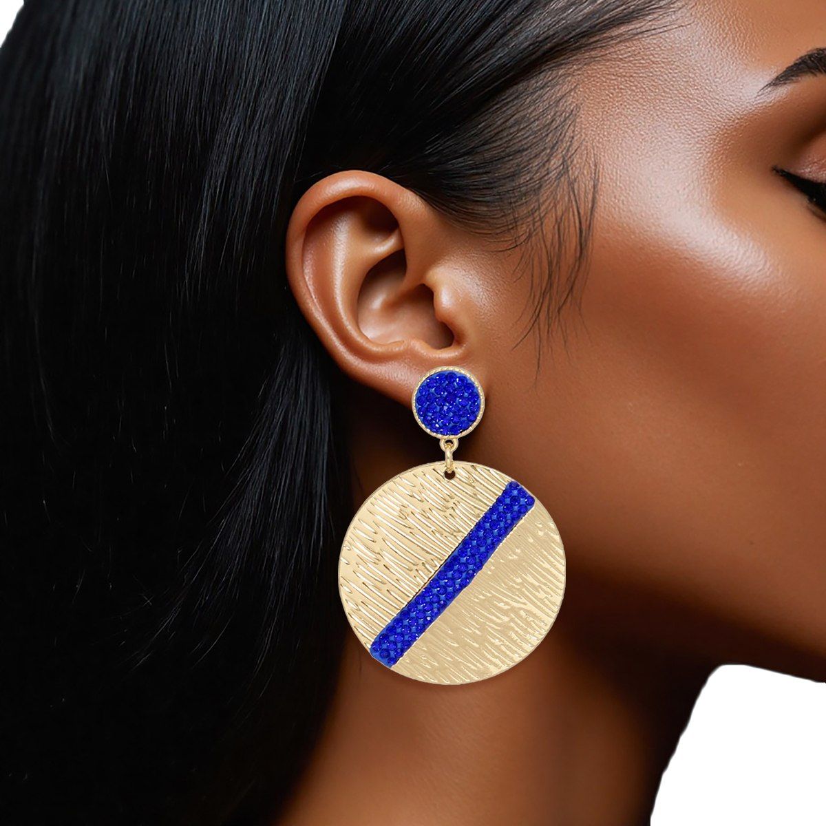 Drop Gold Party Ready Blue Rhinestone Earrings