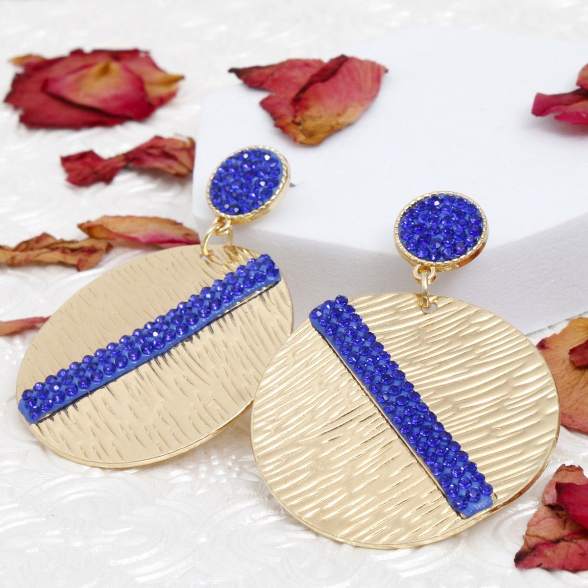 Drop Gold Party Ready Blue Rhinestone Earrings