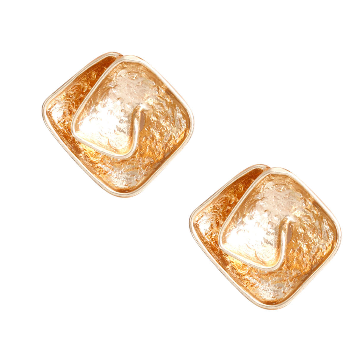 Gold Folded Square Clip On Earrings