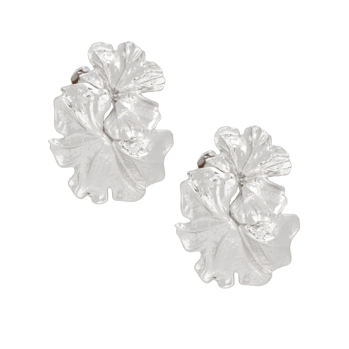 Clip On Silver Metal Linked Flowers Earrings Women