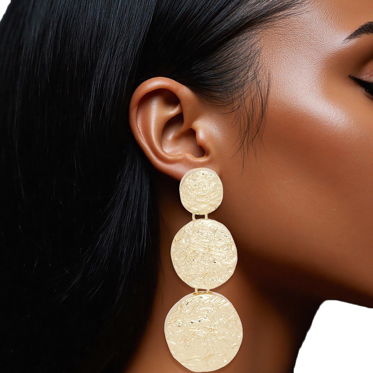 Clip On Heavy Duty Gold Metal Round Earrings