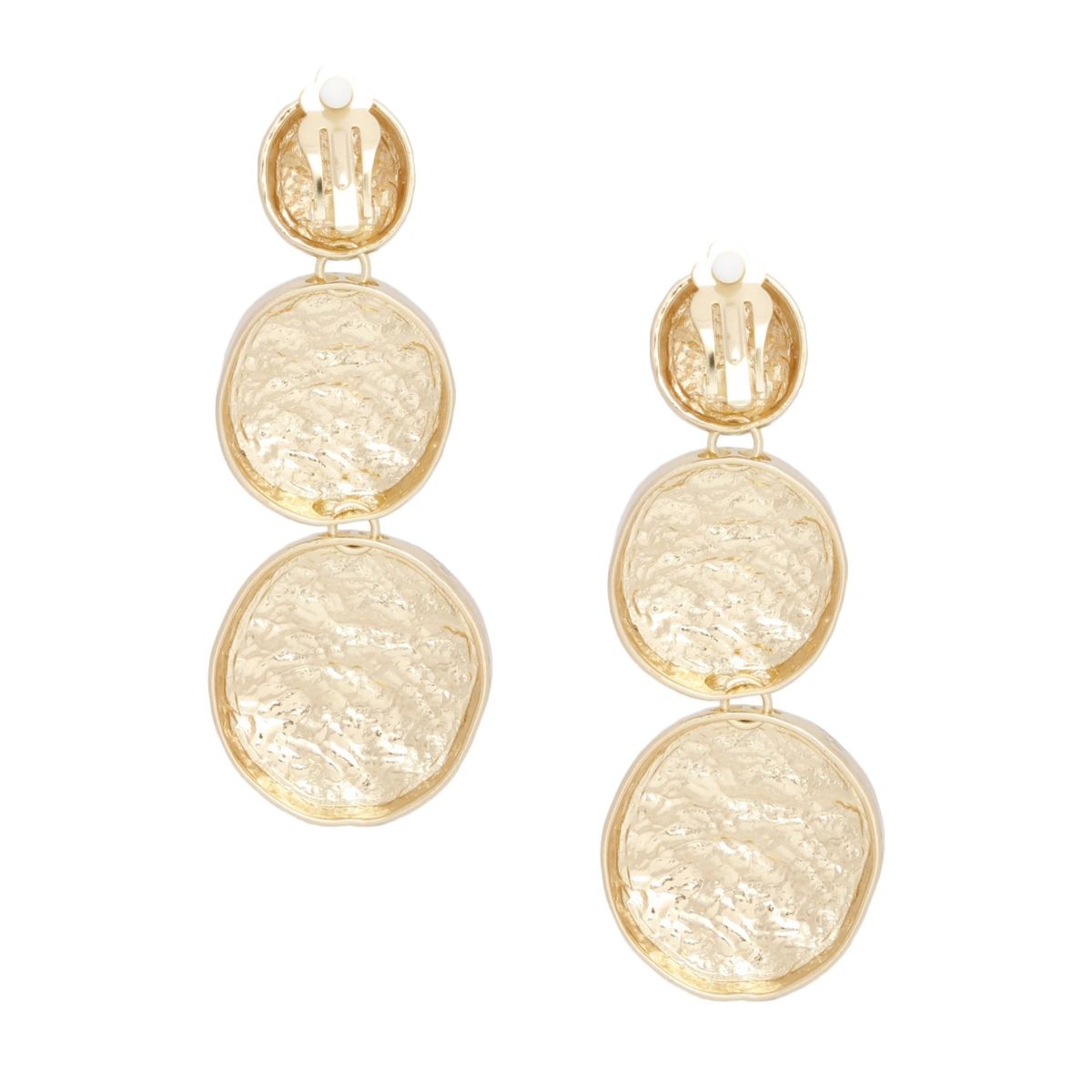 Clip On Heavy Duty Gold Metal Round Earrings