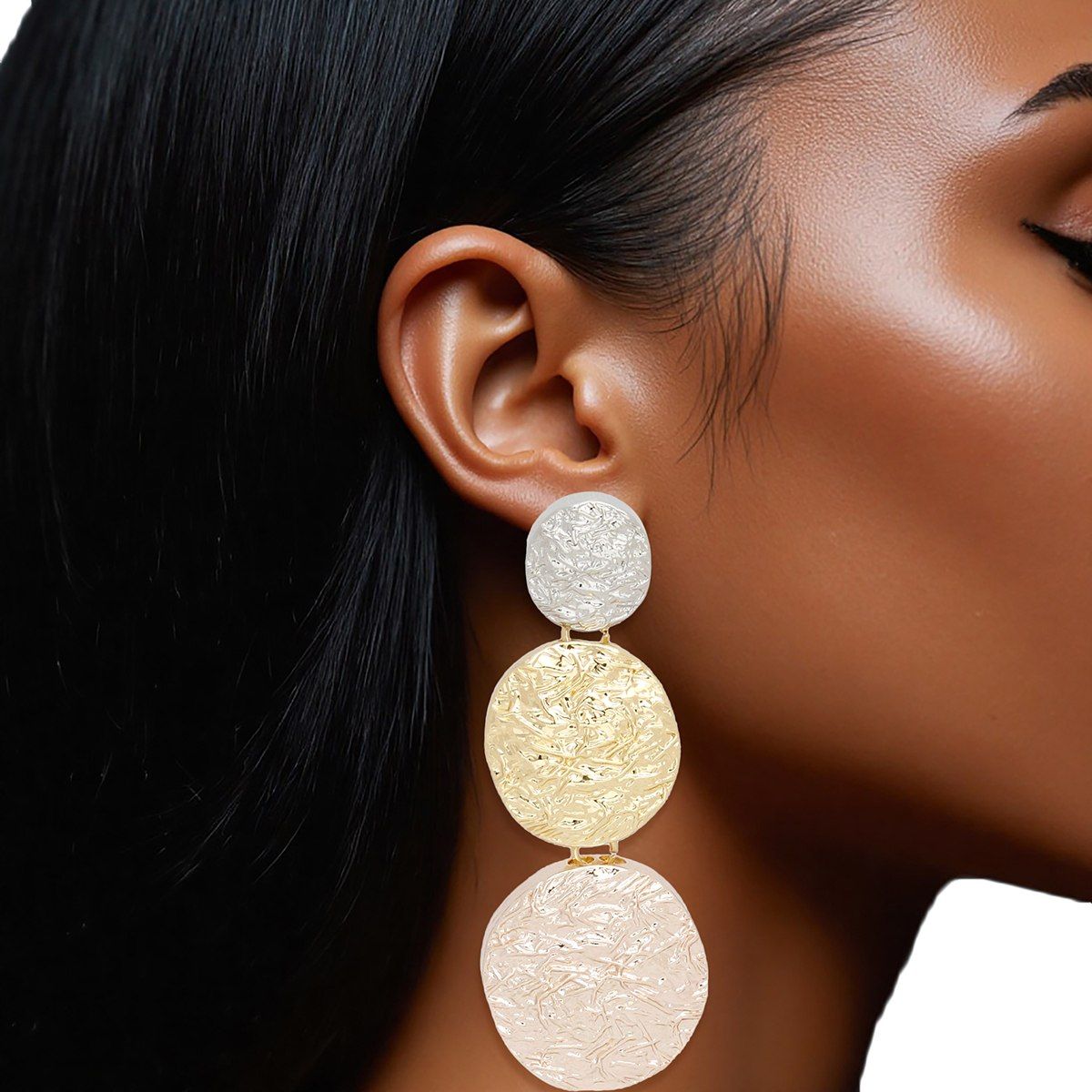 Clip On Heavy Duty Mixed Metal Round Earrings