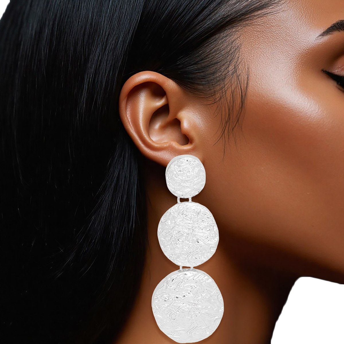 Clip On Heavy Duty Silver Metal Round Earrings