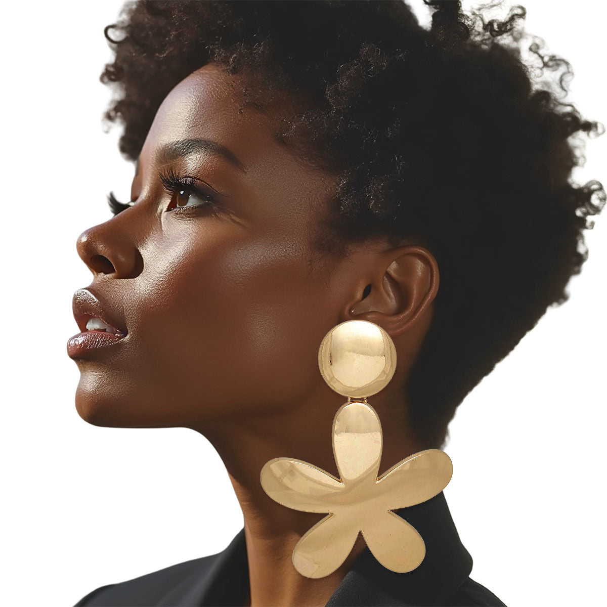 Clip On XL Heavy Gold Flower Earrings for Women