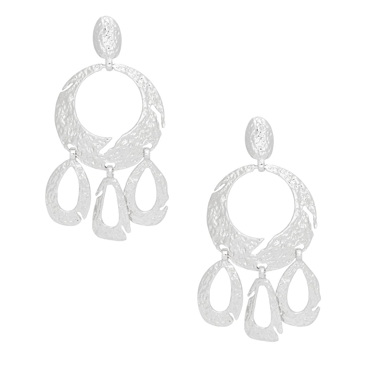 Clip On Heavy XL Silver Hammered Dangle Earrings