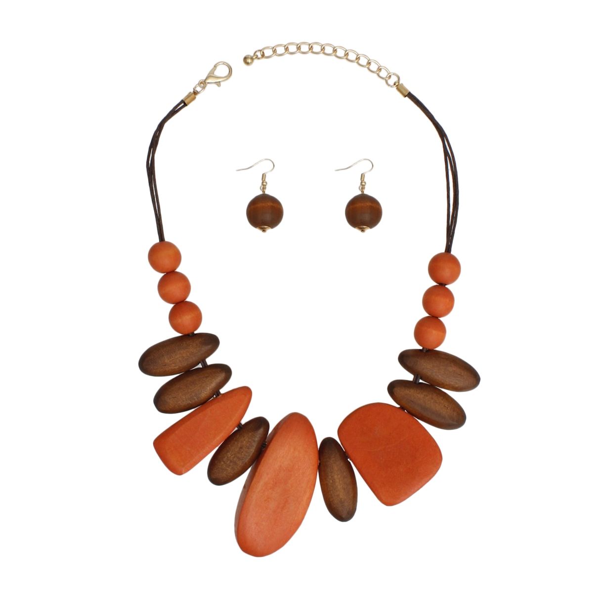 Collar Chunky Geo Brown Wood Earthy Necklace