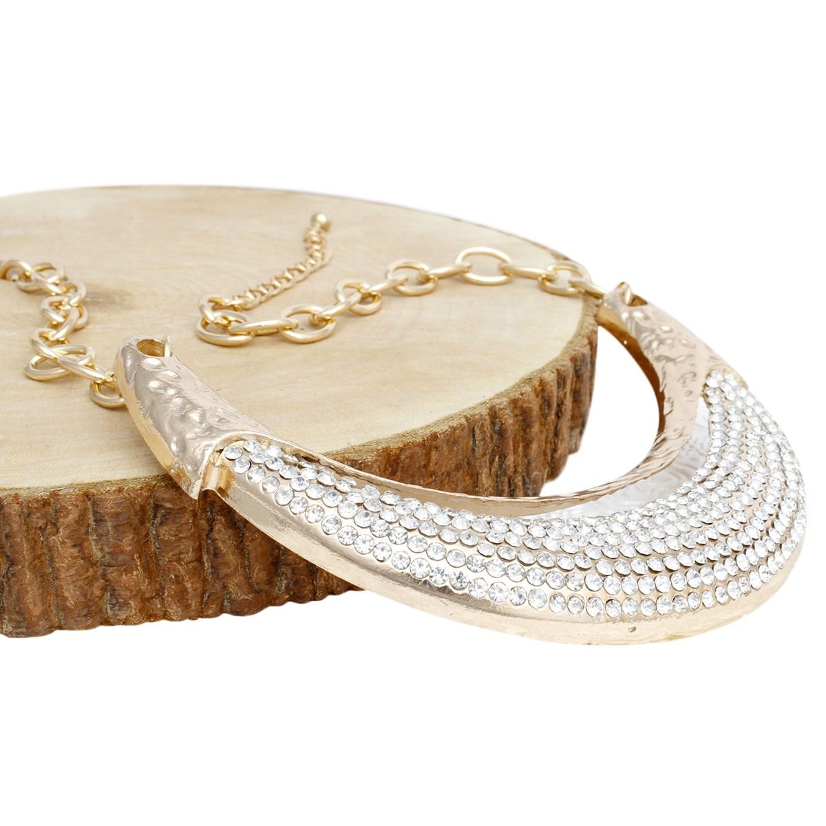 Bib High Shine Rigid Gold Plate Bling Necklace