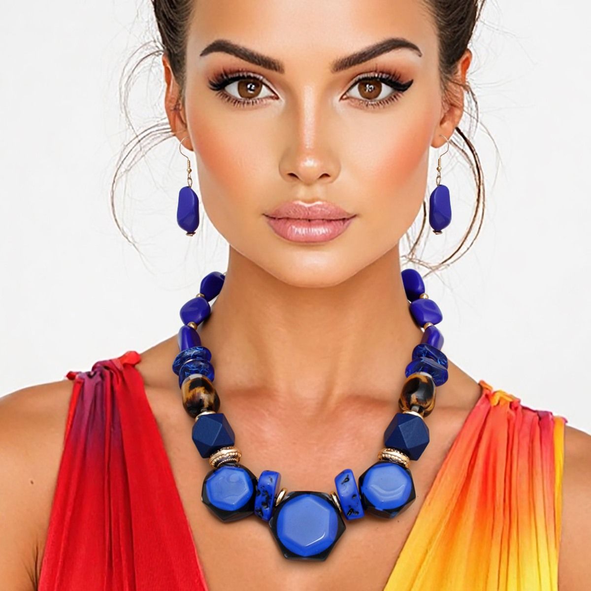 Necklace Blue Leopard Chunky Bead for Women