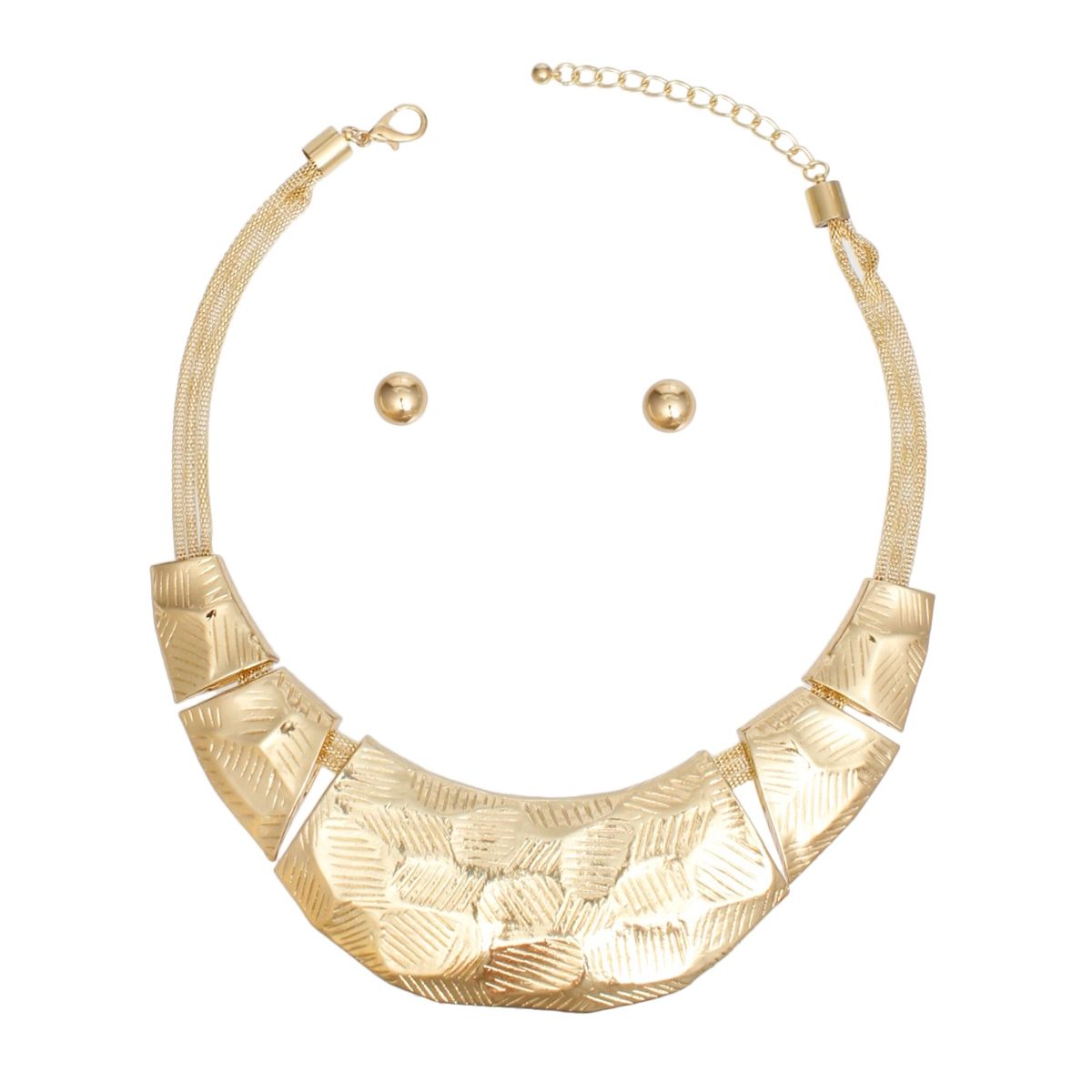 Bib Gold Scratched Plate Heavy Duty Necklace