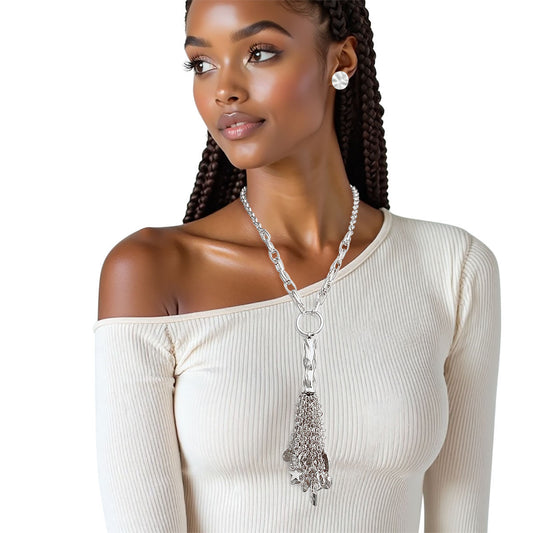 Pendant Silver Chain Charm Tassel Necklace Women