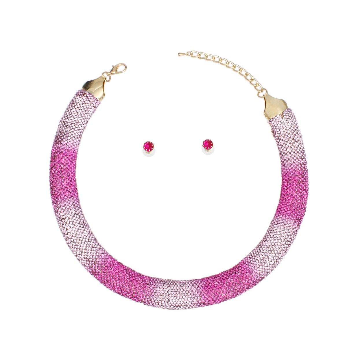 Collar Pave Fuchsia Stone Torque Necklace Women