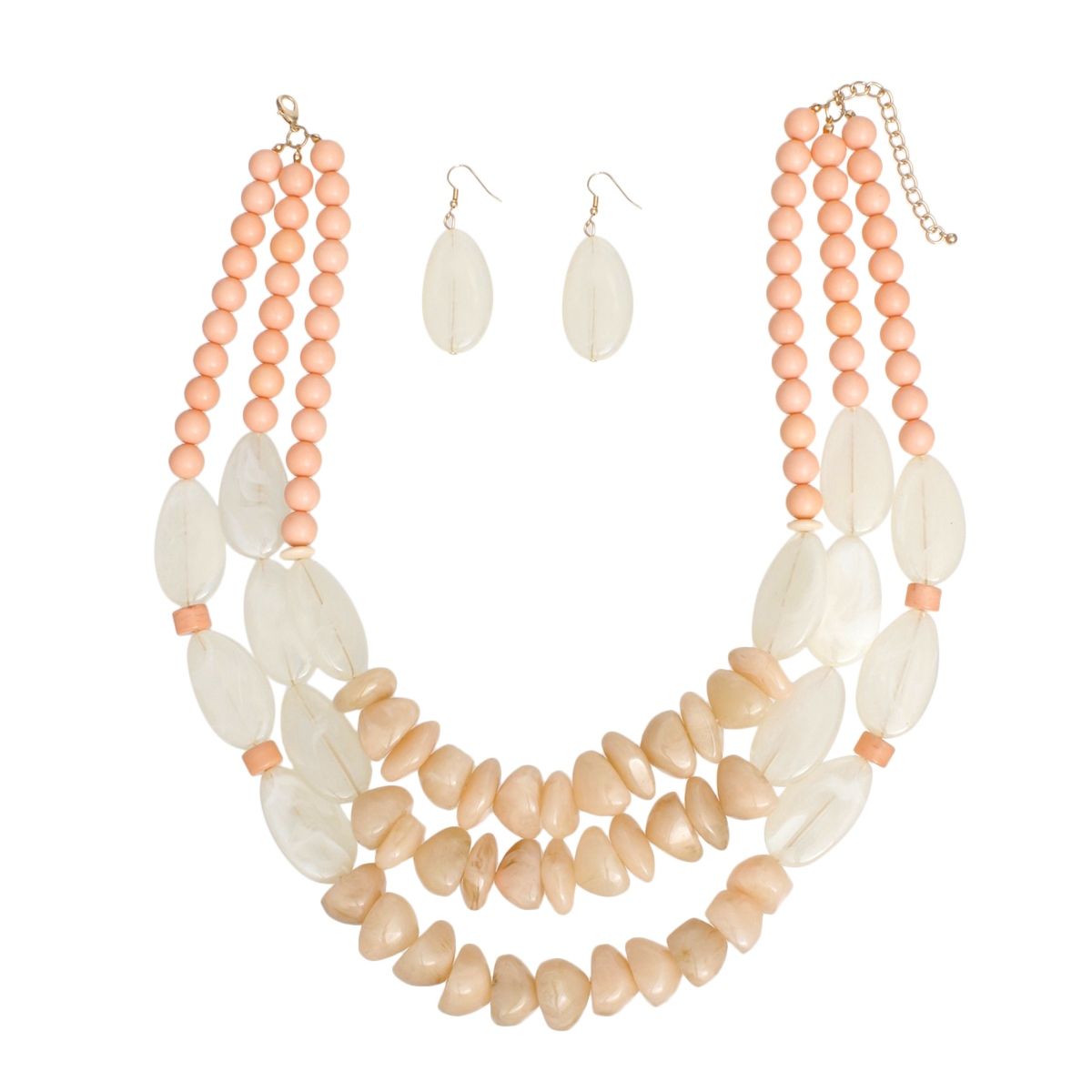 Beaded Peach Stone 3 Layer Tribal Necklace Set