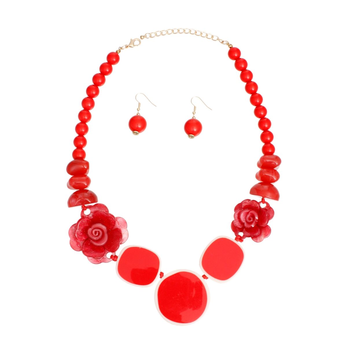 Beaded Artistic Red Flower Statement Necklace
