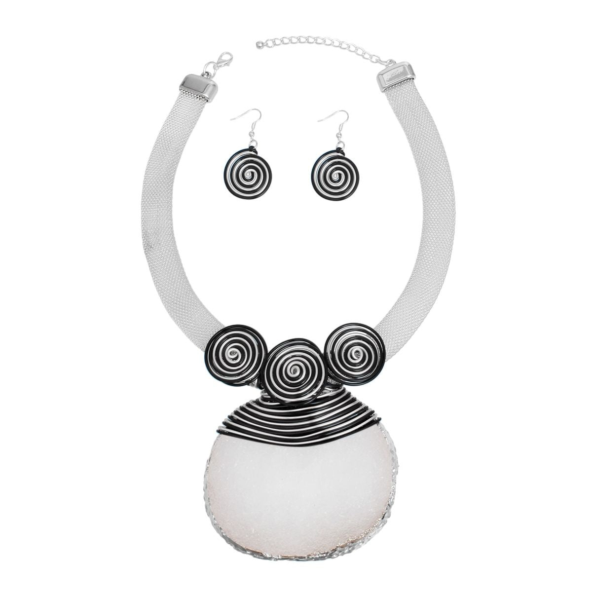 Pendant White Druzy Stone Wire Tribal Necklace