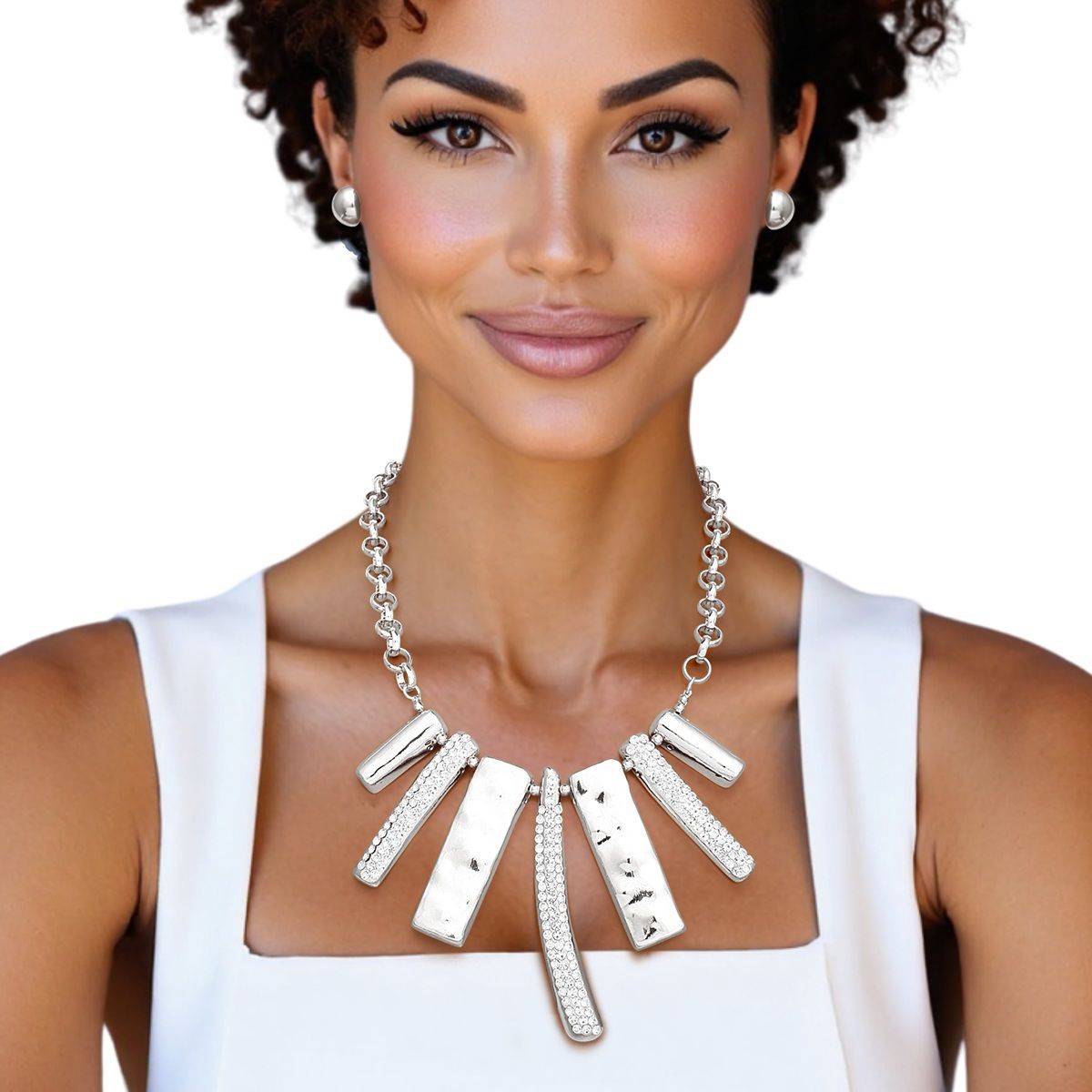 Bib Silver Sculptural Silhouette Glam Bar Necklace