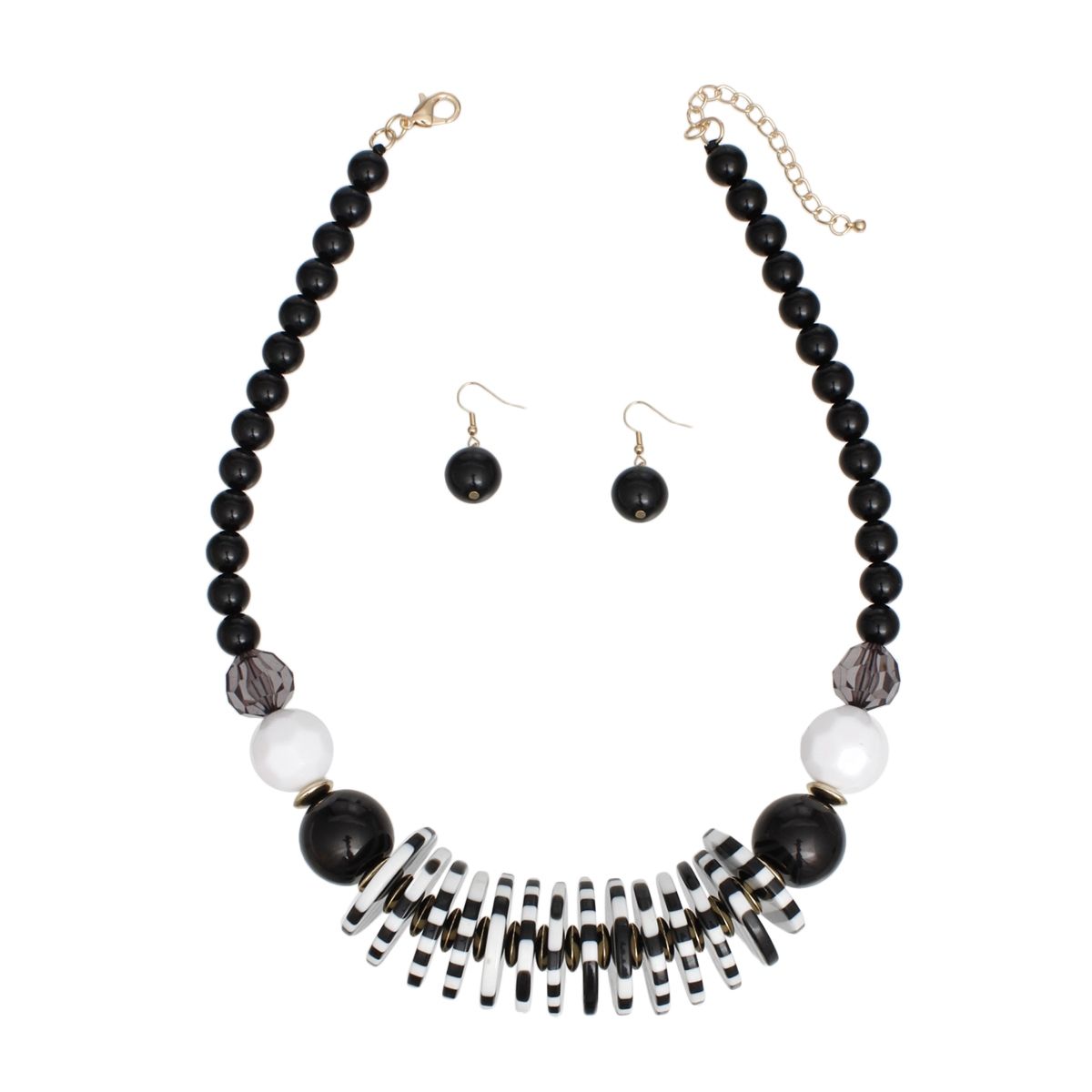 Beaded Funky Black and White Disc Necklace Set