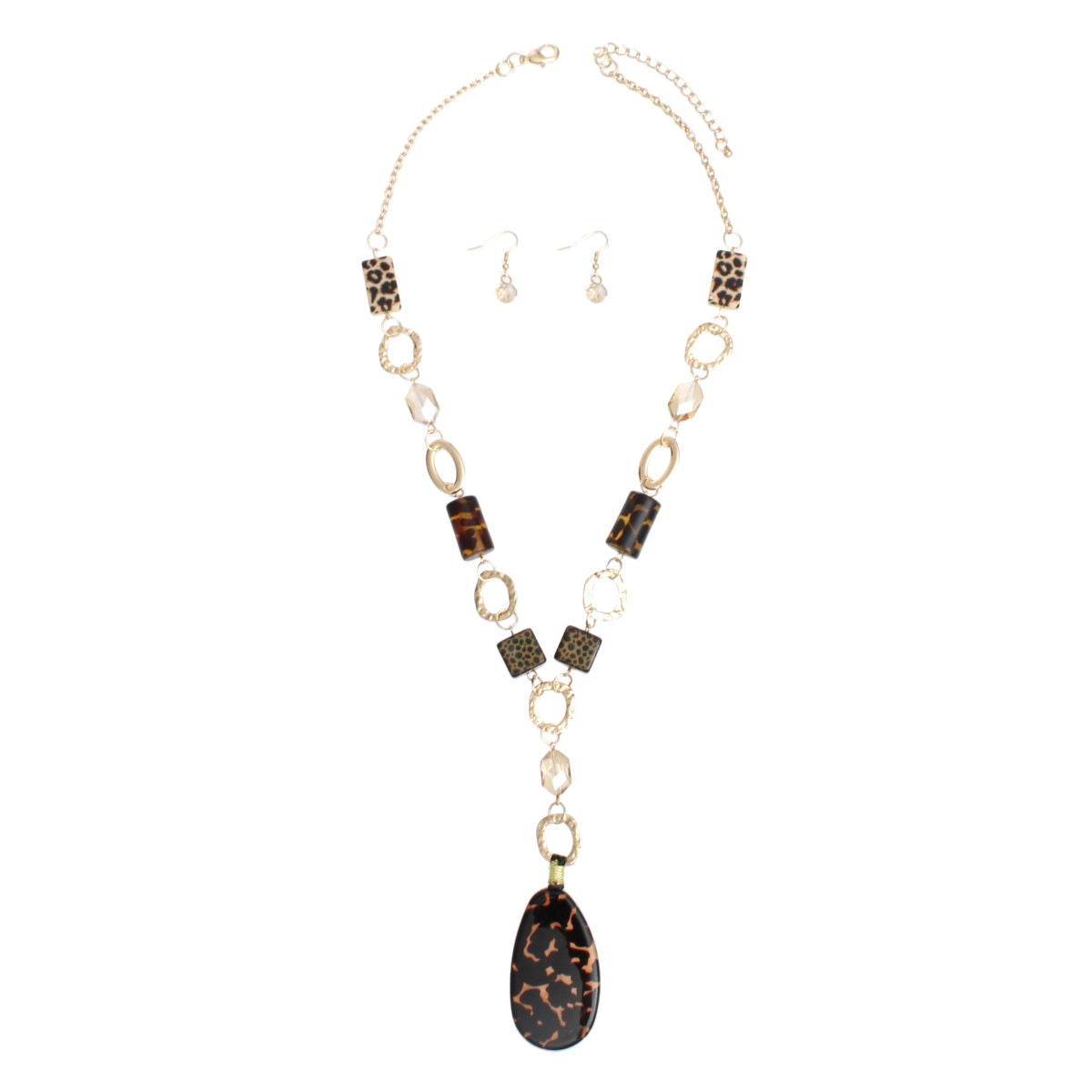 Y Necklace Leopard Bead Gold Chain Set for Women