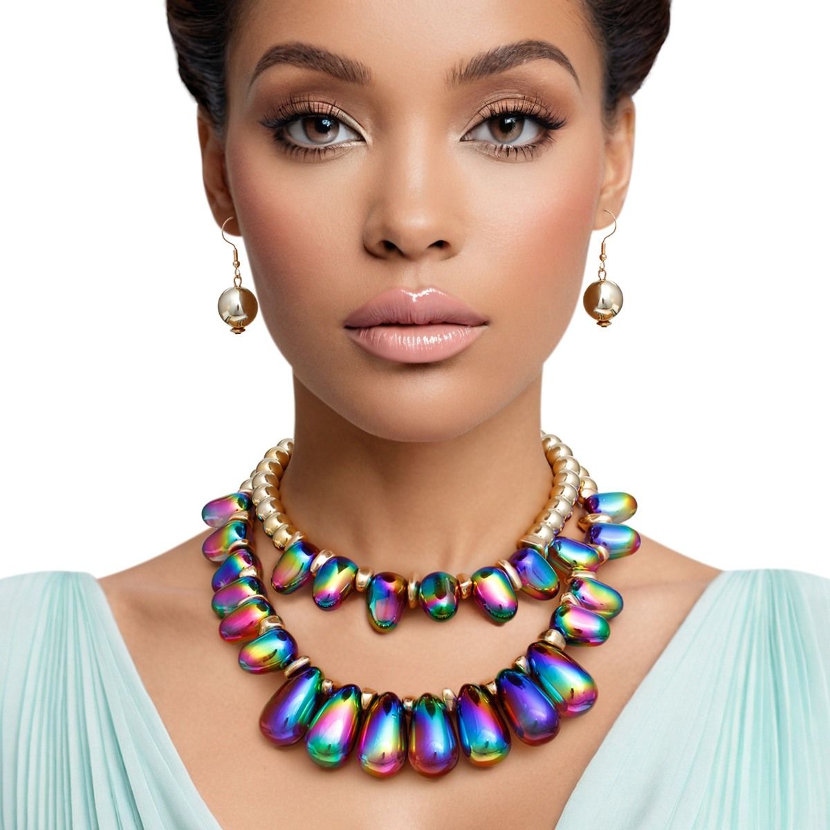 Beaded Black Iridescent Teardrop Bead Necklace