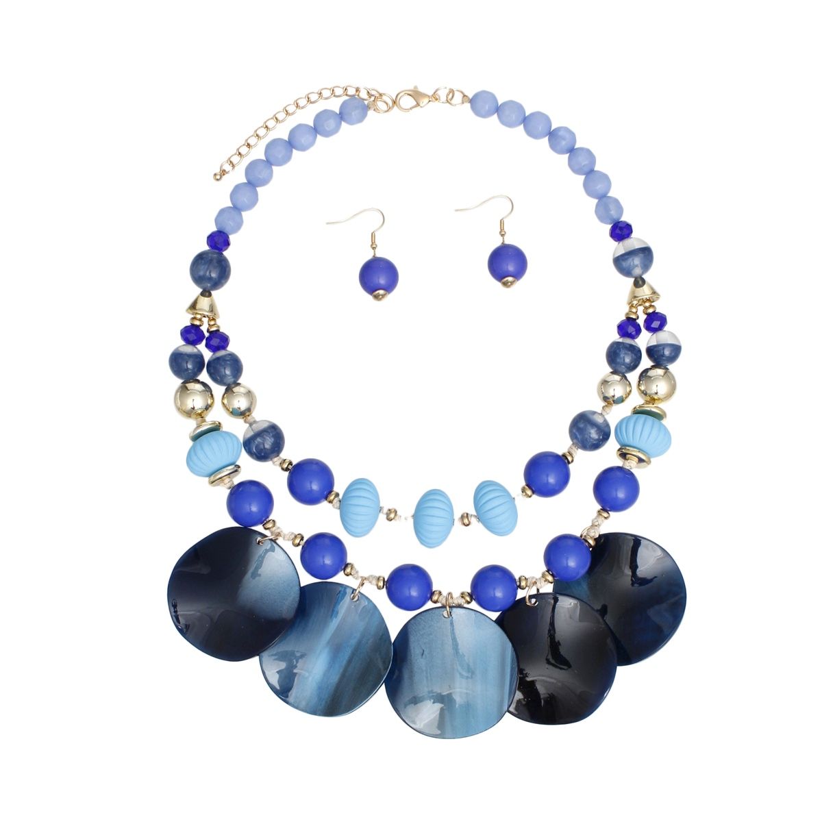 Beaded Fluid Artistic Blue Bead Marbled Disc Set