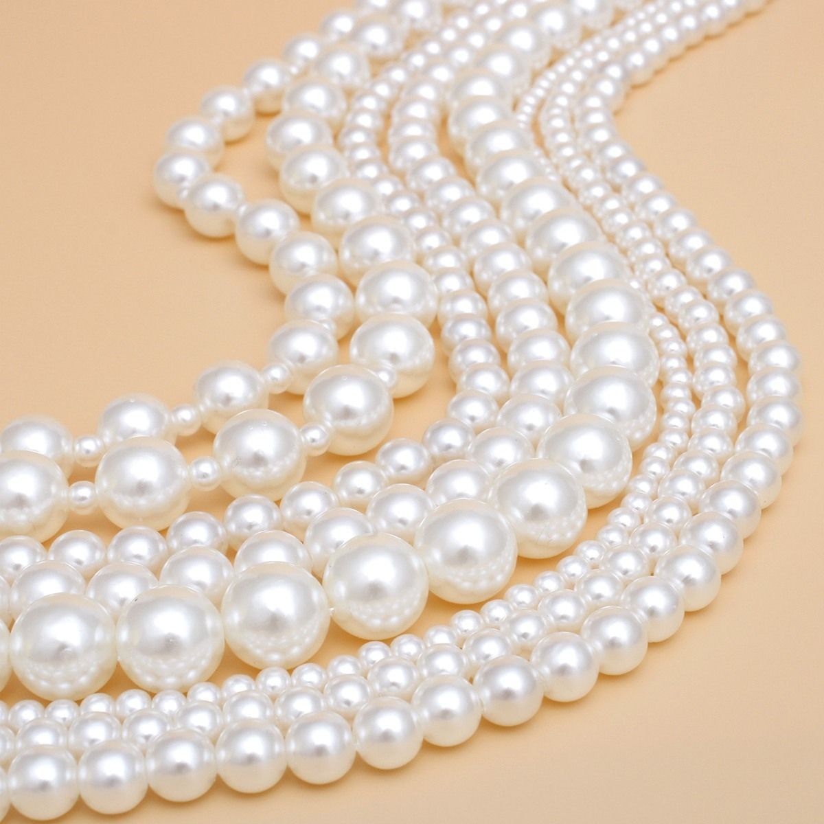 Pearl 8 Strand Cream Multi Layer Long Necklace