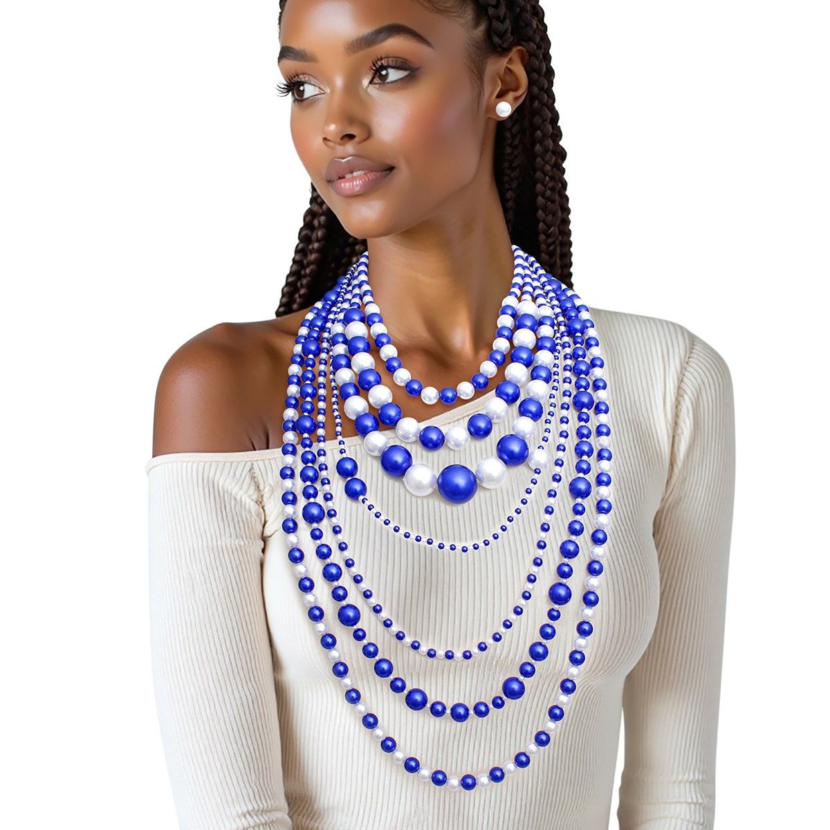ZPB Sorority Blue White 7 Strand Pearl Necklace