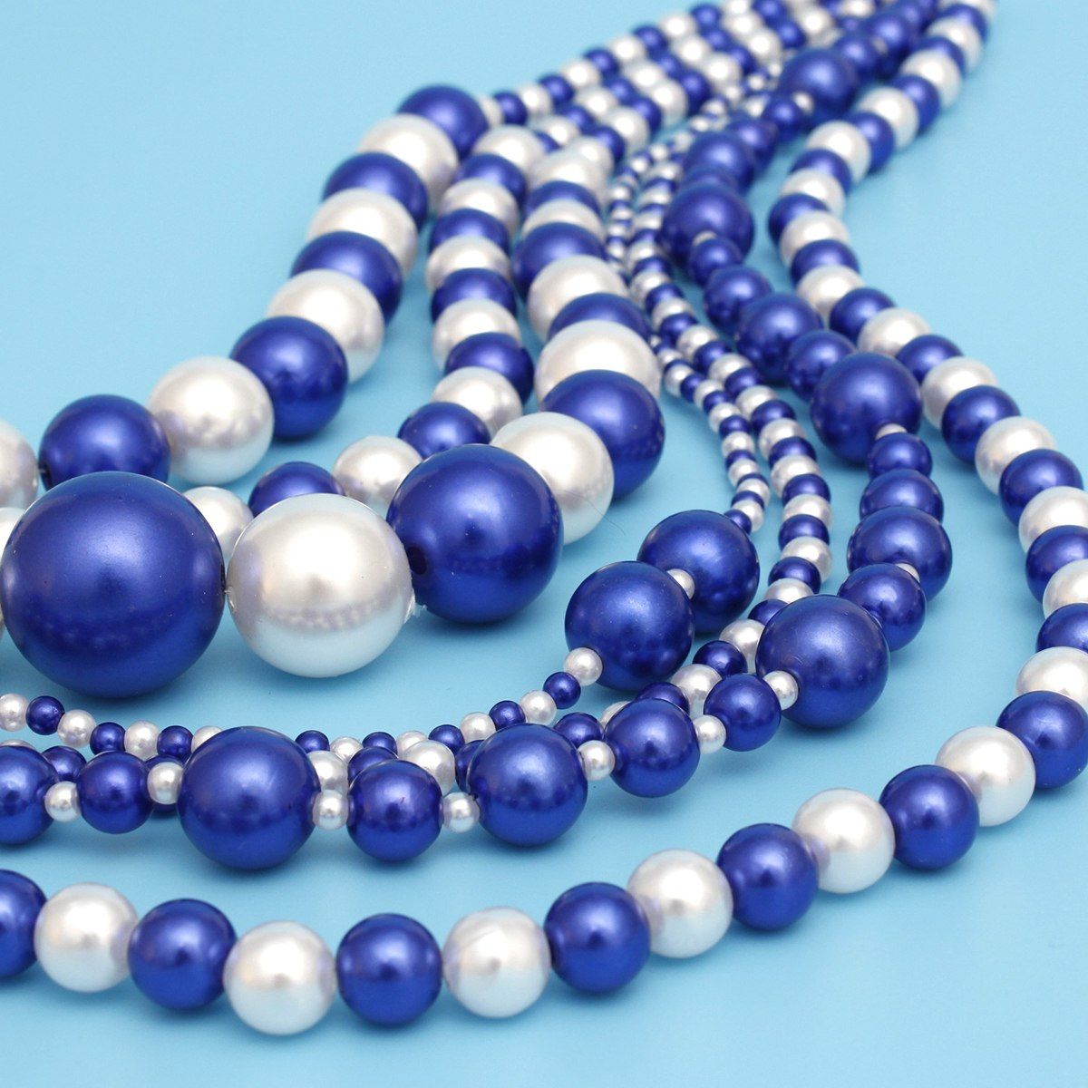 ZPB Sorority Blue White 7 Strand Pearl Necklace