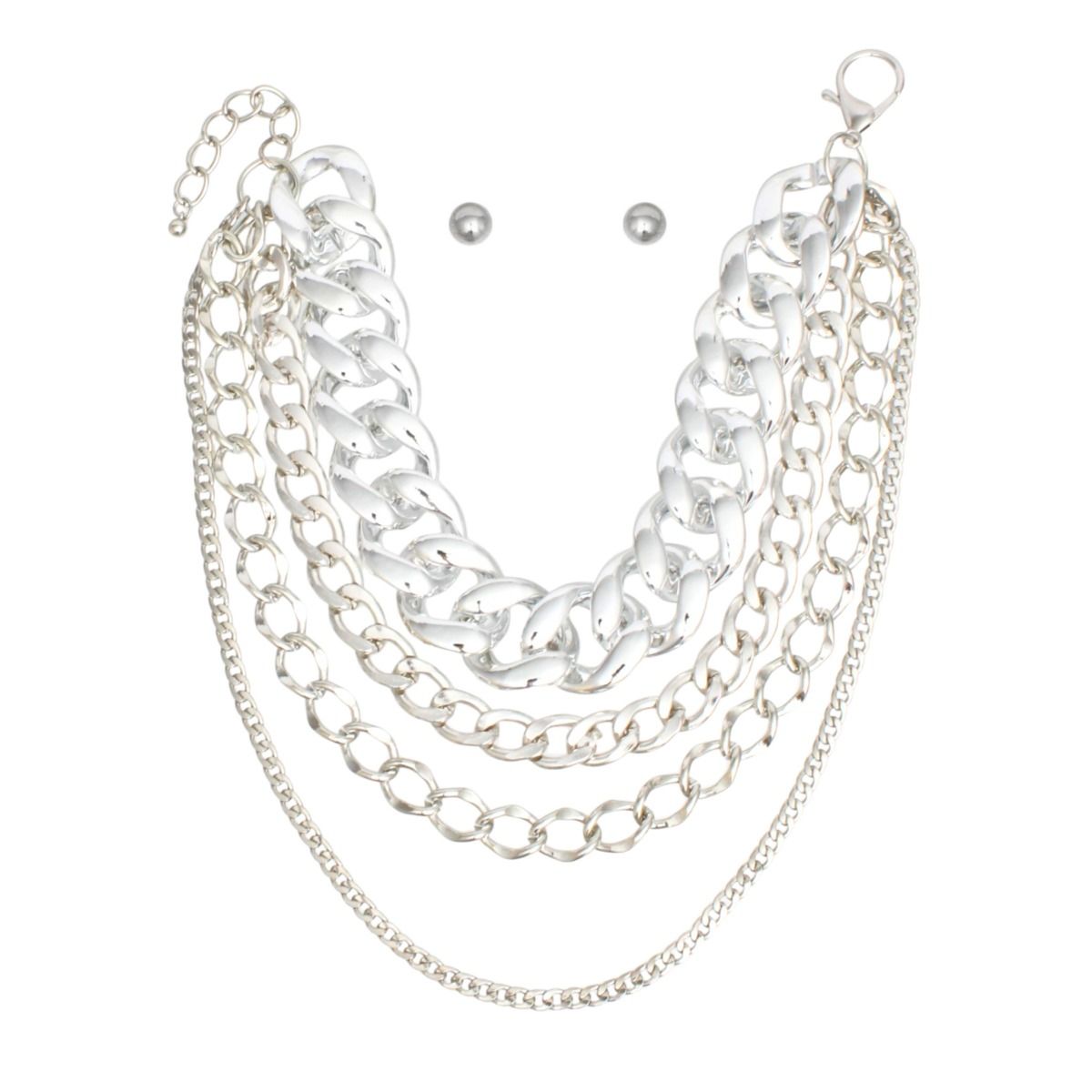 Chain High Impact Silver 4 Layer Necklace Set