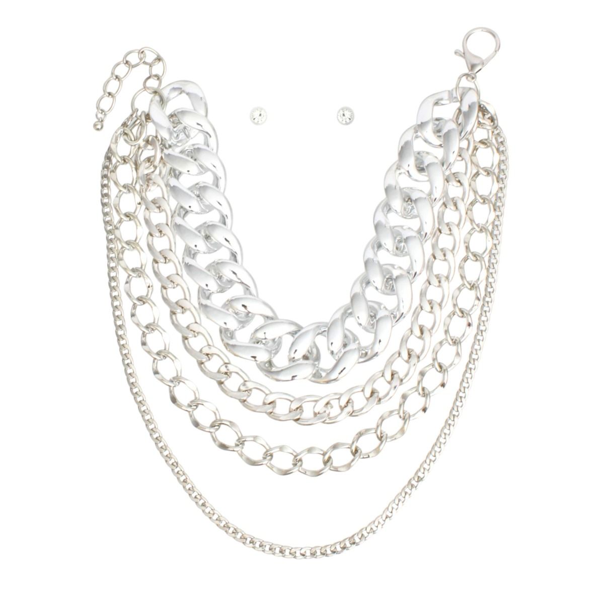Chain High Impact Silver 4 Layer Necklace Set