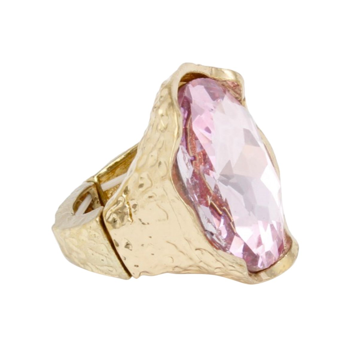 Cocktail Round Cut Pink Crystal Gold Stretch Ring