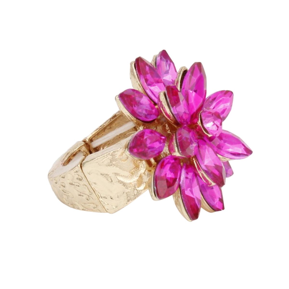 Cocktail Stacked Fuchsia Marquise Flower Gold Ring