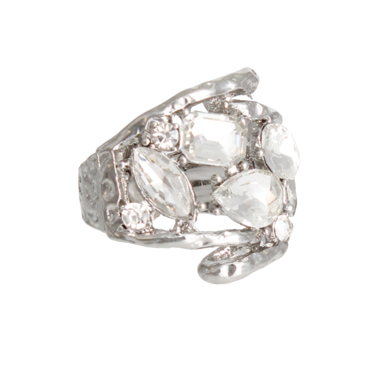 Cocktail Ring Silver Loop Crystal Ring