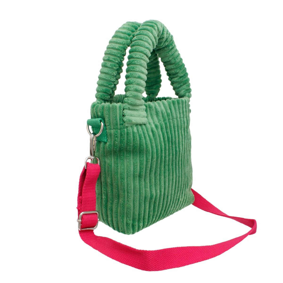 AKA Green Corduroy Small Tote Pink Strap Handbag